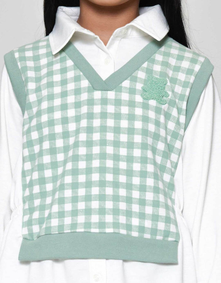 Nevada Print Checkered With Collar Sweater Anak Perempuan