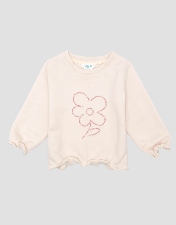 Little M Bordir Flowers Sweater Non Hoodie Anak Perempuan
