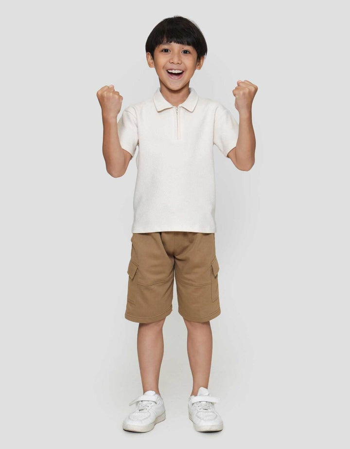 Little M Kerah Ritsleting Texture Kaos Anak Laki-laki