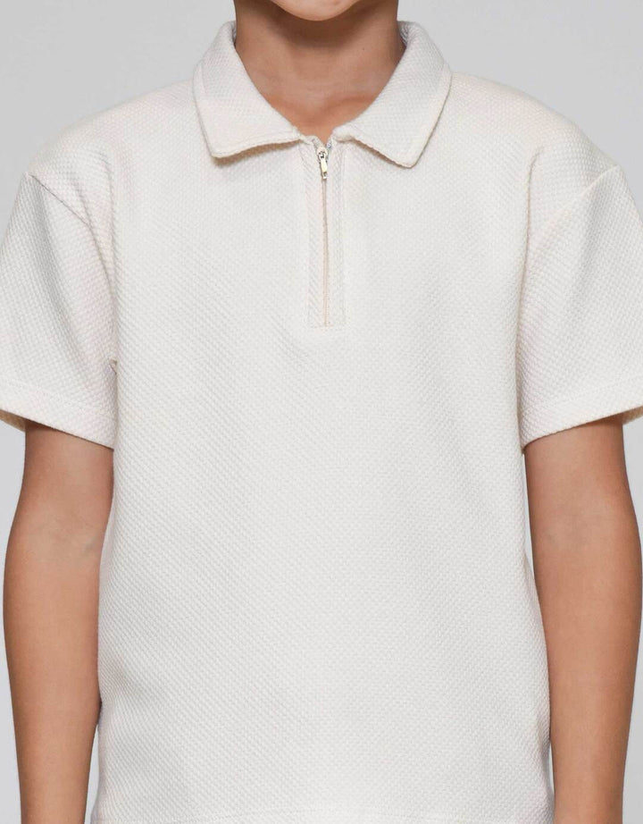 Little M Kerah Ritsleting Texture Kaos Anak Laki-laki