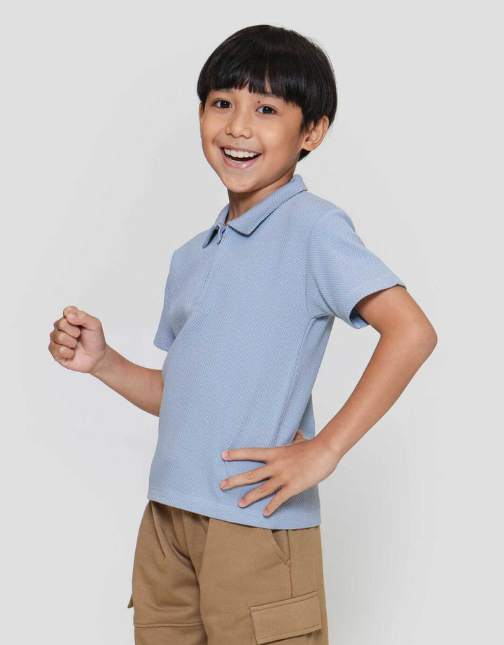 Little M Kerah Ritsleting Texture Kaos Anak Laki-laki