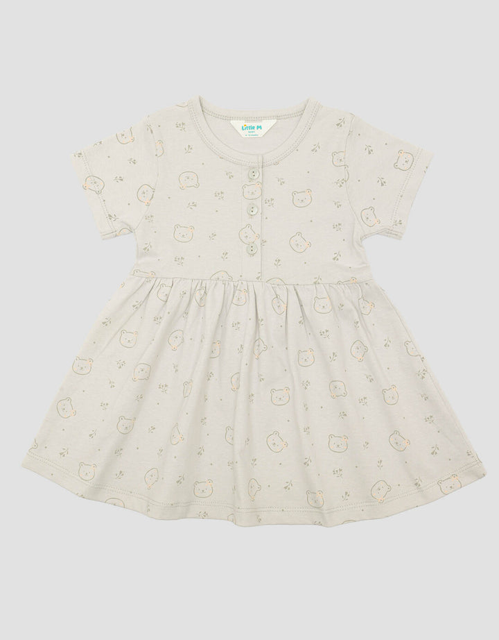 Little M Jersey Fullprint Bear Midi Dress Anak Bayi Perempuan