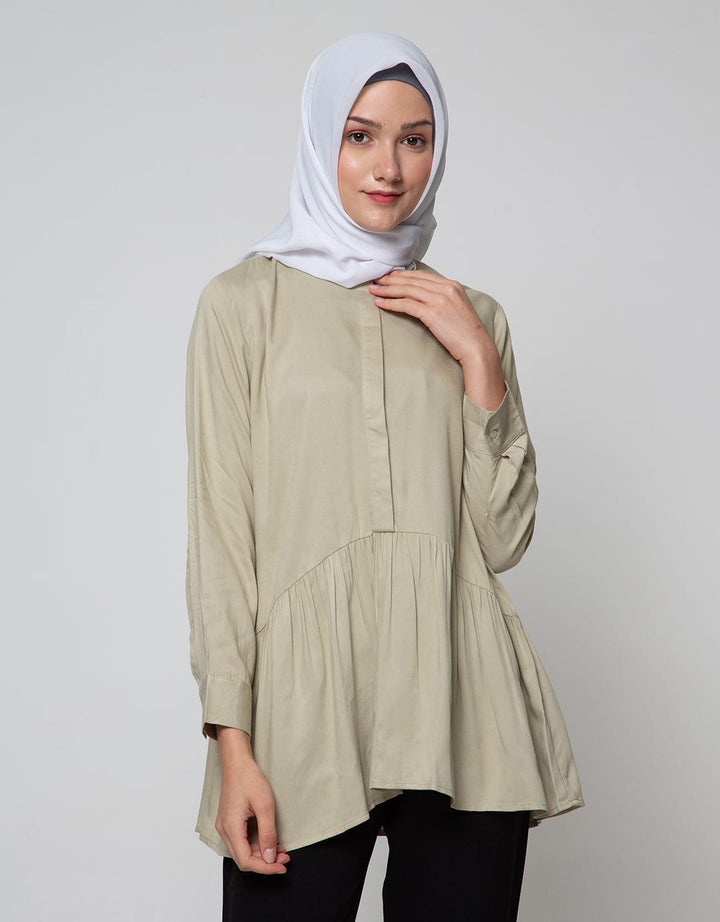Annisa Long Sleeve Blouse Ruffle Bottom With Shanghai Collar