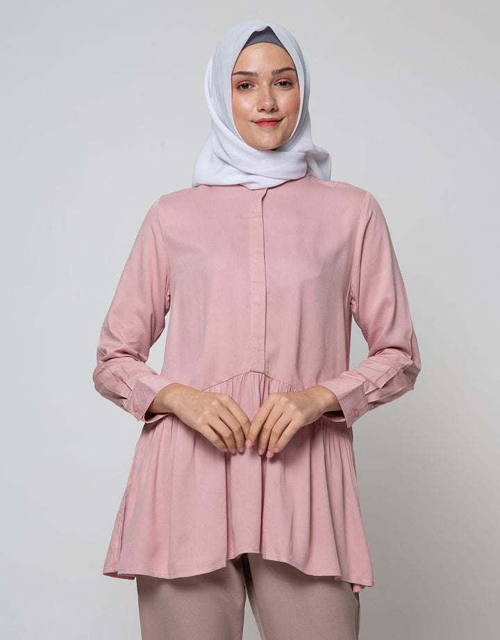 Annisa Long Sleeve Blouse Ruffle Bottom With Shanghai Collar