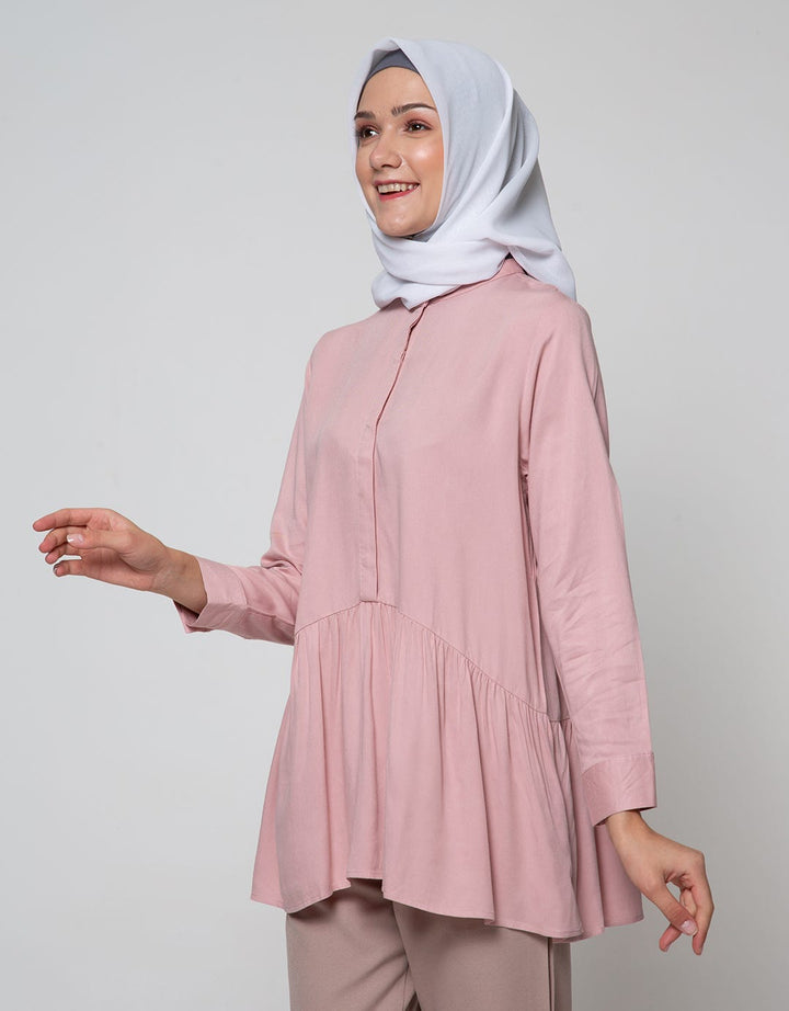 Annisa Long Sleeve Blouse Ruffle Bottom With Shanghai Collar