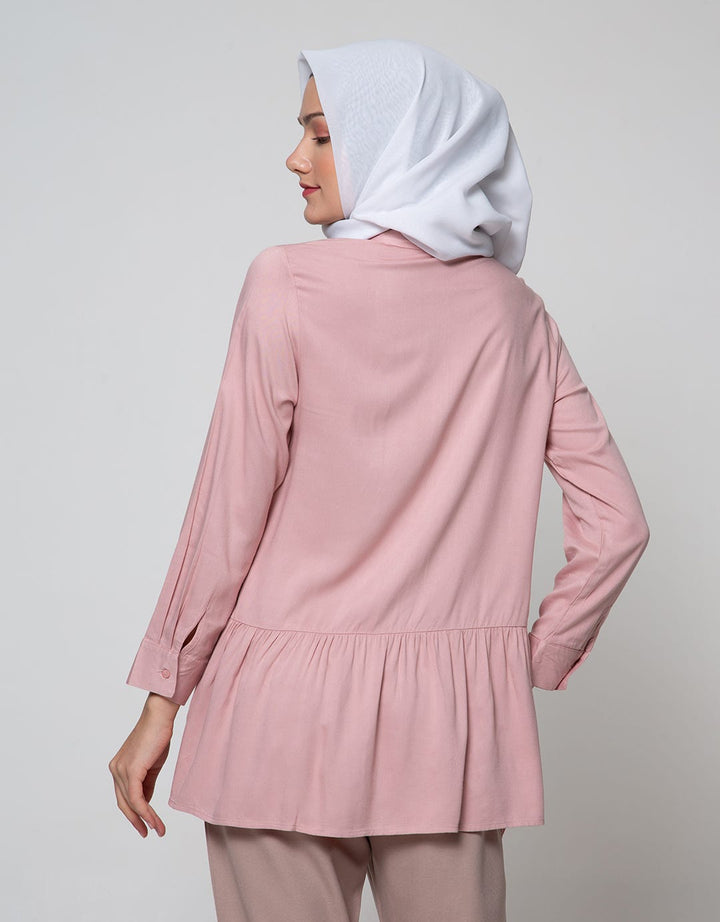 Annisa Long Sleeve Blouse Ruffle Bottom With Shanghai Collar