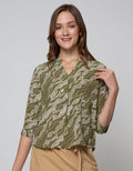 Connexion 3/4 Blouse Sleve Topography Print Skipper Hai Neck