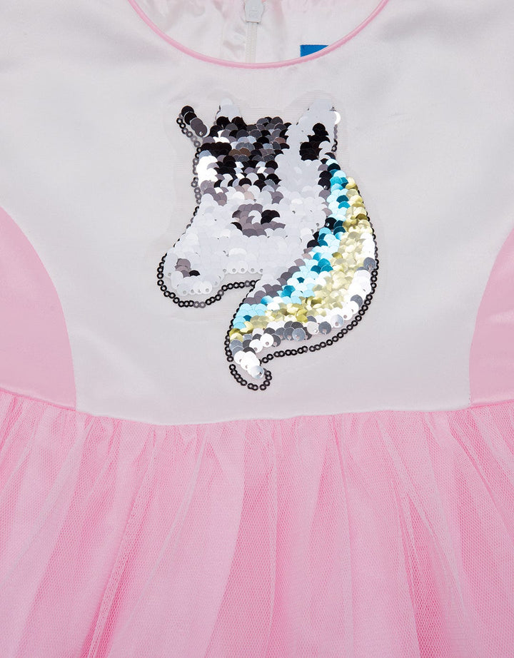 Kidz Too Short Sleeve Midi Dress Flip Sequin Unicorn With Tile