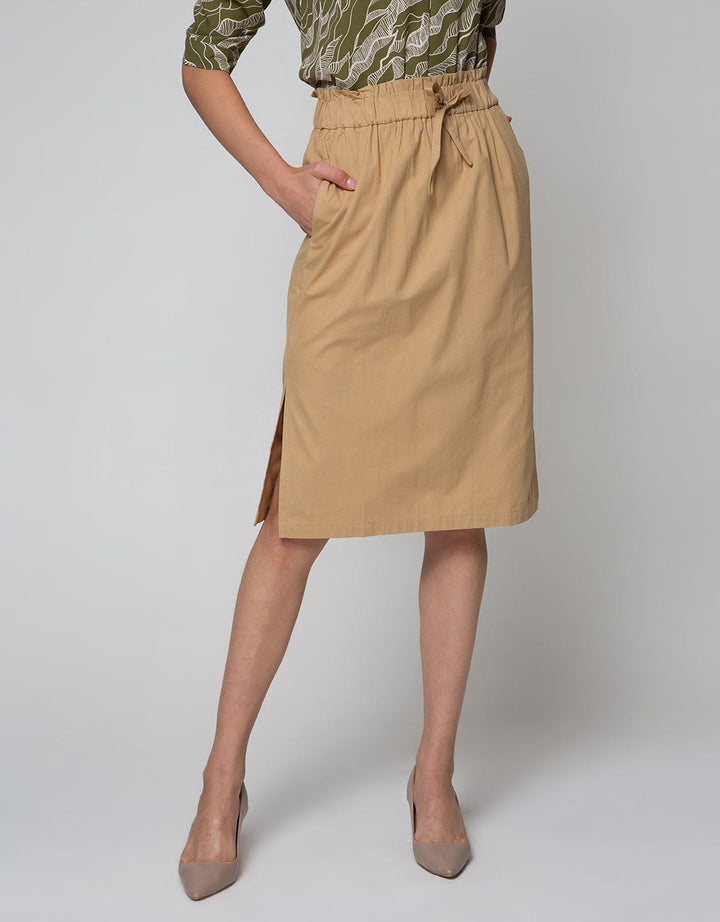 Connexion Midi Skirt Cotton Twill 20S Side Slit Elastic Waist