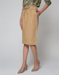 Connexion Midi Skirt Cotton Twill 20S Side Slit Elastic Waist