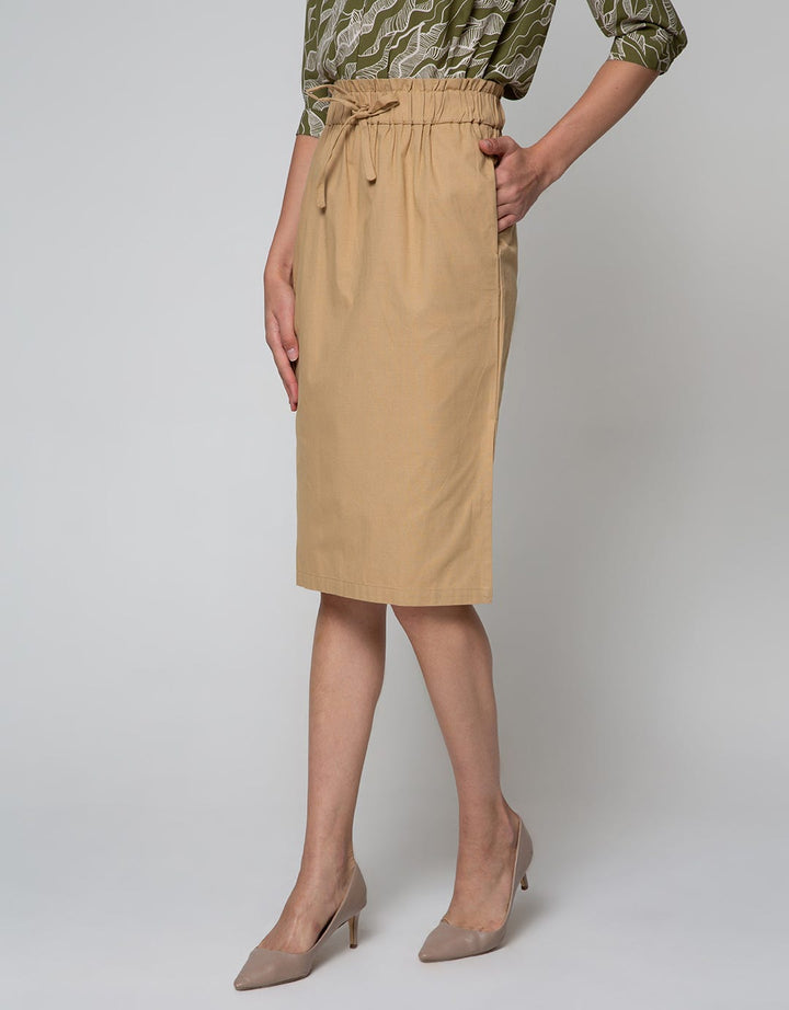 Connexion Midi Skirt Cotton Twill 20S Side Slit Elastic Waist