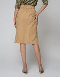 Connexion Midi Skirt Cotton Twill 20S Side Slit Elastic Waist