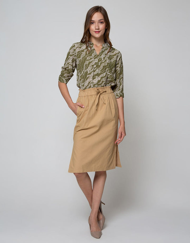 Connexion Midi Skirt Cotton Twill 20S Side Slit Elastic Waist