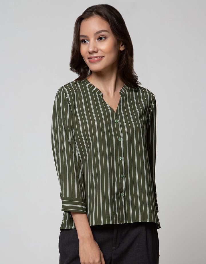 Connexion Long Sleeve Shirt Poly Print Stripes Vneck