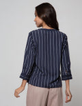 Connexion Long Sleeve Shirt Poly Print Stripes Vneck
