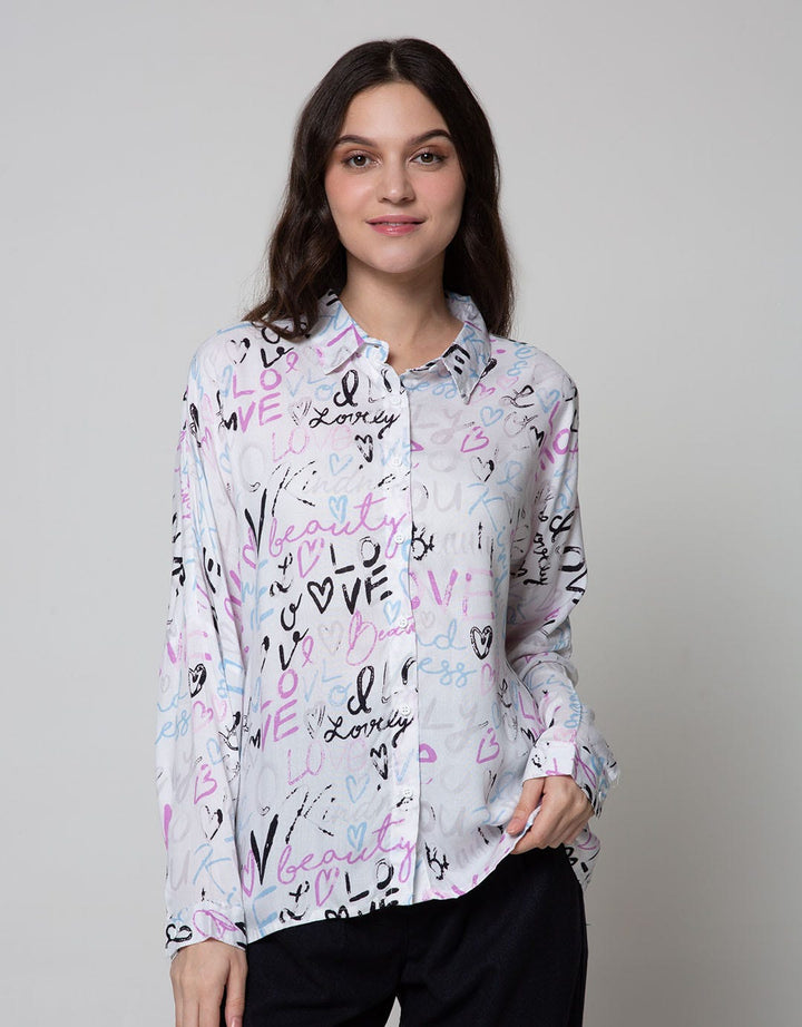 Nevada Long Sleeve Shirt Print Love Rayon