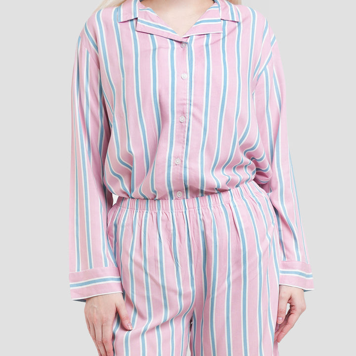 Nevada Woven Stripe Combi Setelan Piyama Wanita