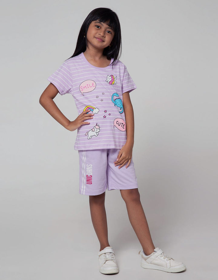 Little M Bermuda Knit Unicorn Stripe