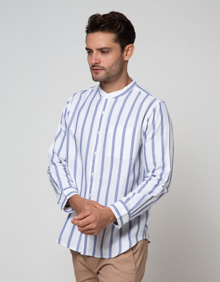 Cole Long Sleeve Shirt Grandad Stripe 1 Pocket