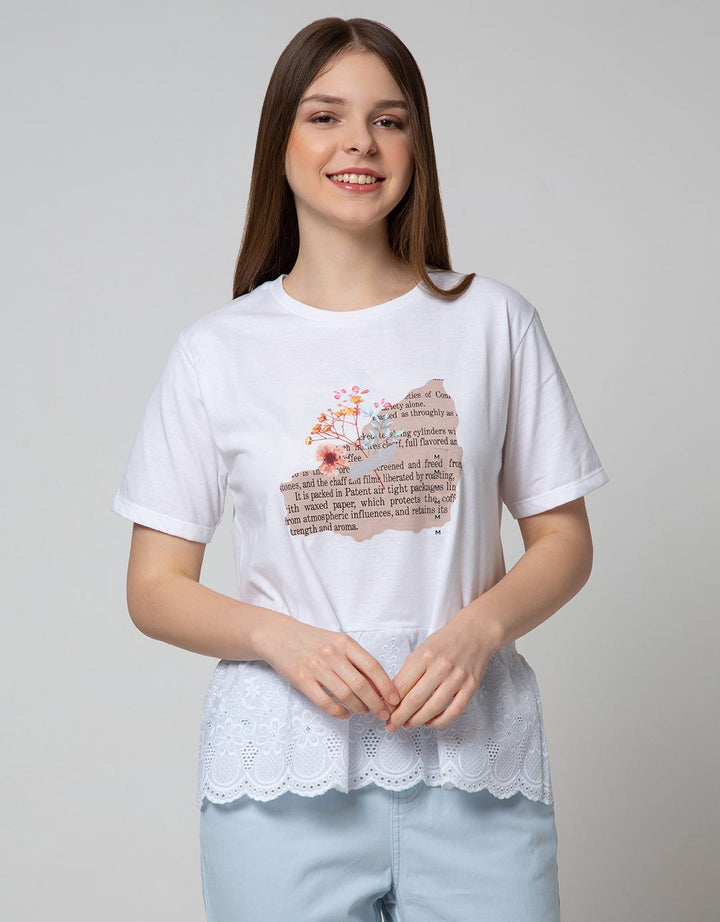 Details Short Sleeve Blouse Knit With Anglais Embro Bottom Print Chest