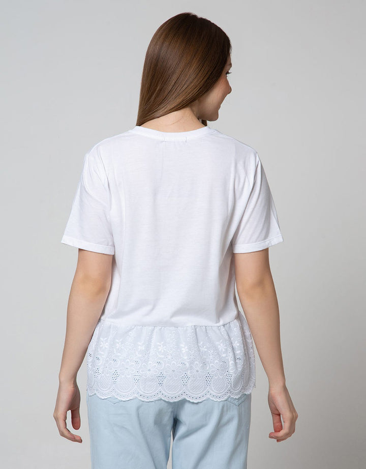 Details Short Sleeve Blouse Knit With Anglais Embro Bottom Print Chest