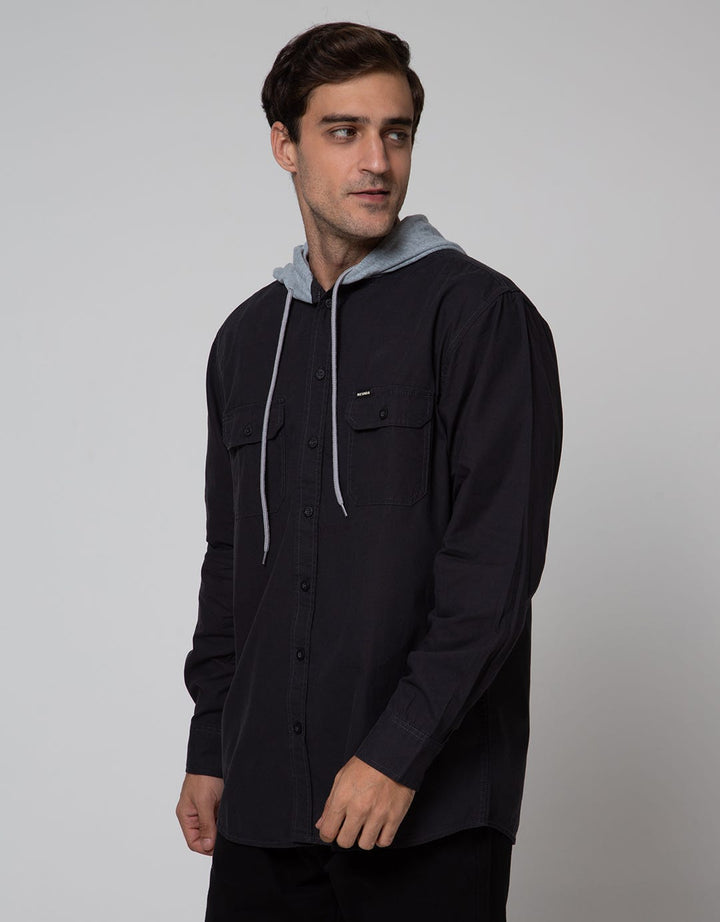 Nevada Long Sleeve Shirt Checked Twill Hoodie