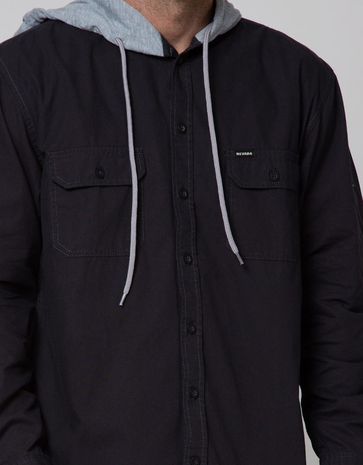 Nevada Long Sleeve Shirt Checked Twill Hoodie