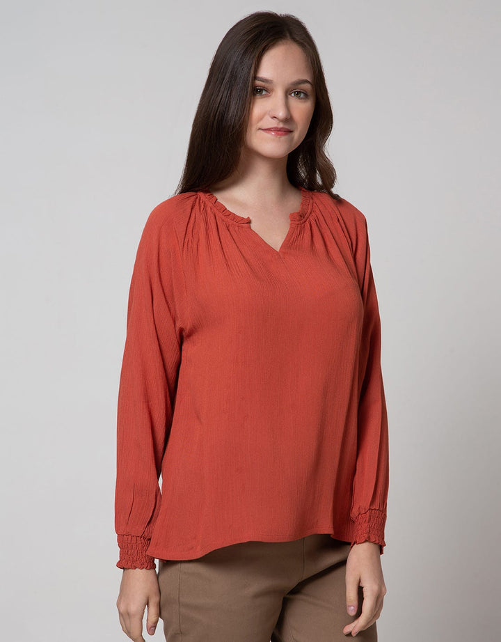 Connexion Long Sleeve Blouse Raglan Crinkle Smok Sleeve
