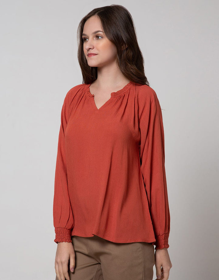 Connexion Long Sleeve Blouse Raglan Crinkle Smok Sleeve