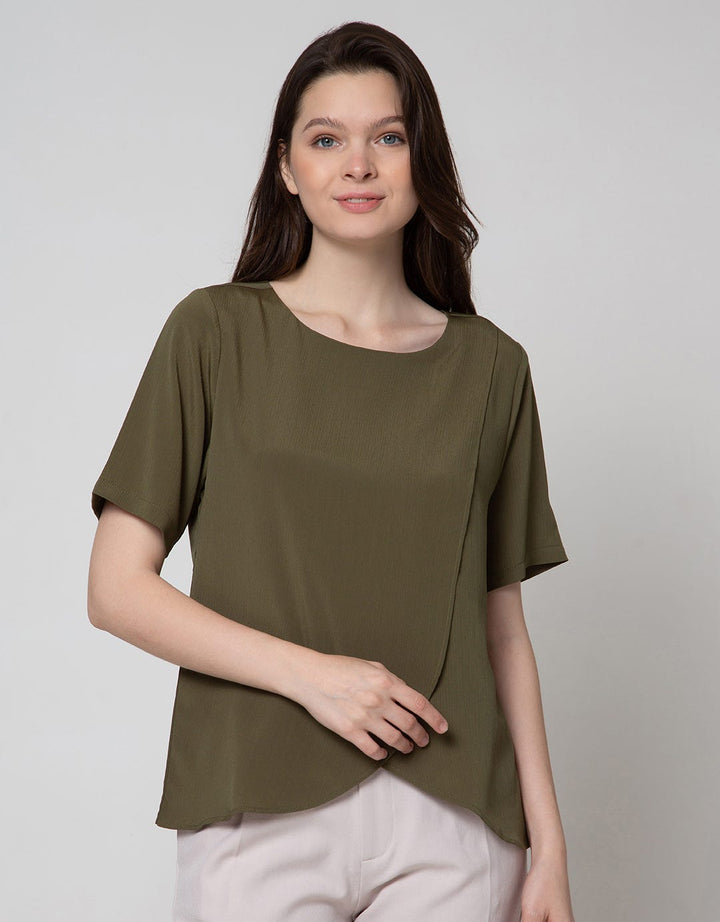 St. Yves Short Sleeve Blouse Overlap Krinkle