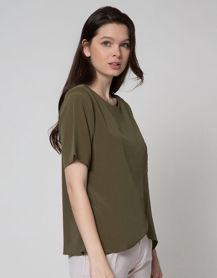 St. Yves Short Sleeve Blouse Overlap Krinkle
