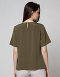 St. Yves Short Sleeve Blouse Overlap Krinkle