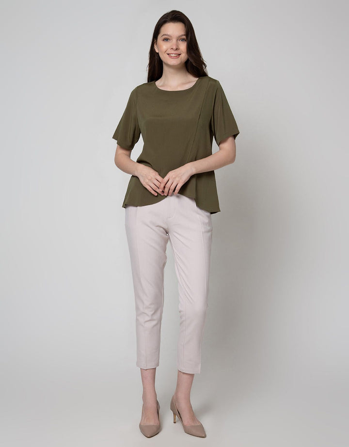 St. Yves Short Sleeve Blouse Overlap Krinkle