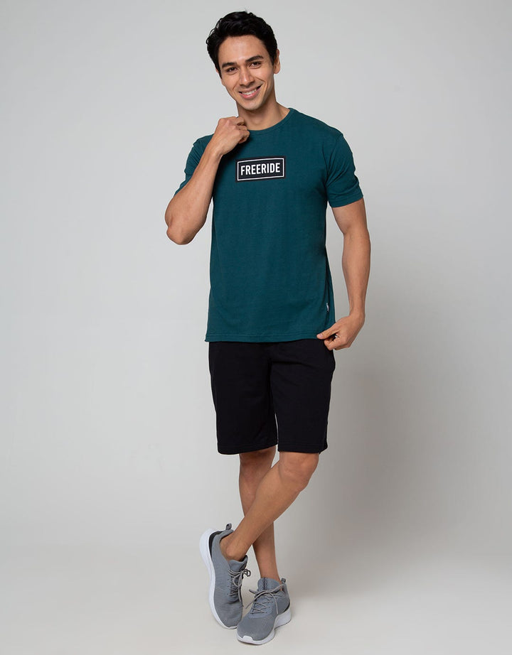 Freeride T-Shirt Pria Green Freeride Kotak Hitam List Putih
