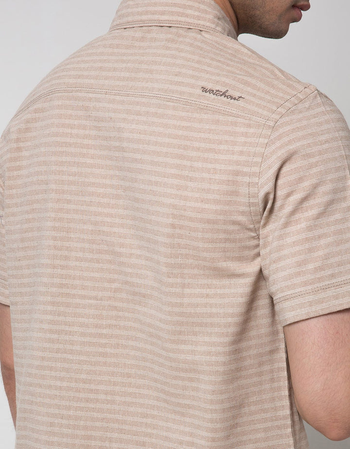 Watchout Casual Short Sleeve Small Stripe Shirt