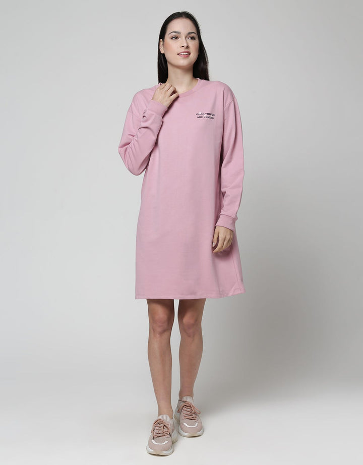 Nevada Long Sleeve Midi Dress Round Neck Good Things Are Coming