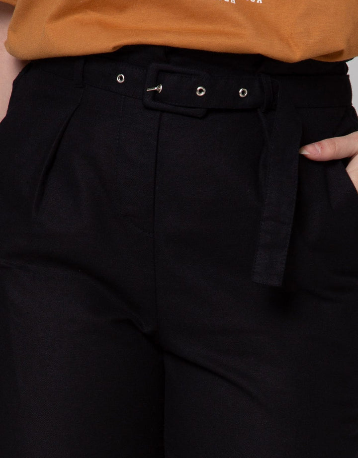 Connexion Hi Waist Paperbag Ankle Pants With Ramie Belt