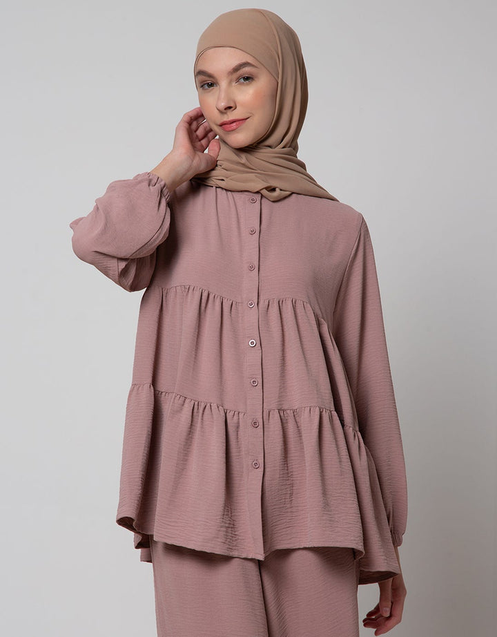 Annisa Long Sleeve Blouse Tiered Gradation Contrast Shirt