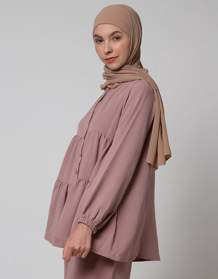 Annisa Long Sleeve Blouse Tiered Gradation Contrast Shirt