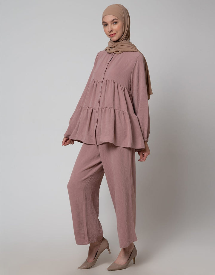 Annisa Long Sleeve Blouse Tiered Gradation Contrast Shirt