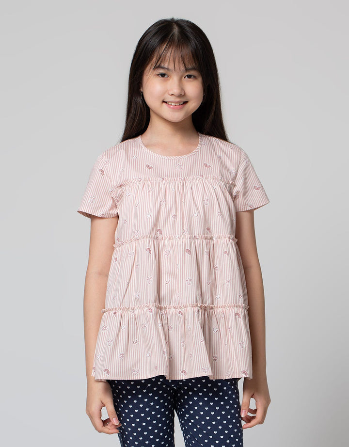 Aero Short Sleeve Blouse 3 Tier Dobel Lipit