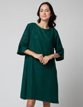 St. Yves Short Sleeve Midi Dress Laces With Emboss Fabric