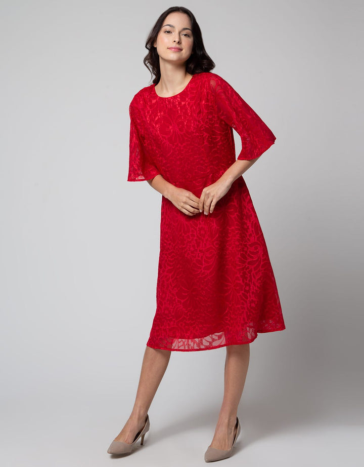 ST. YVES Short Sleeve Midi Dress Flowy With Texture