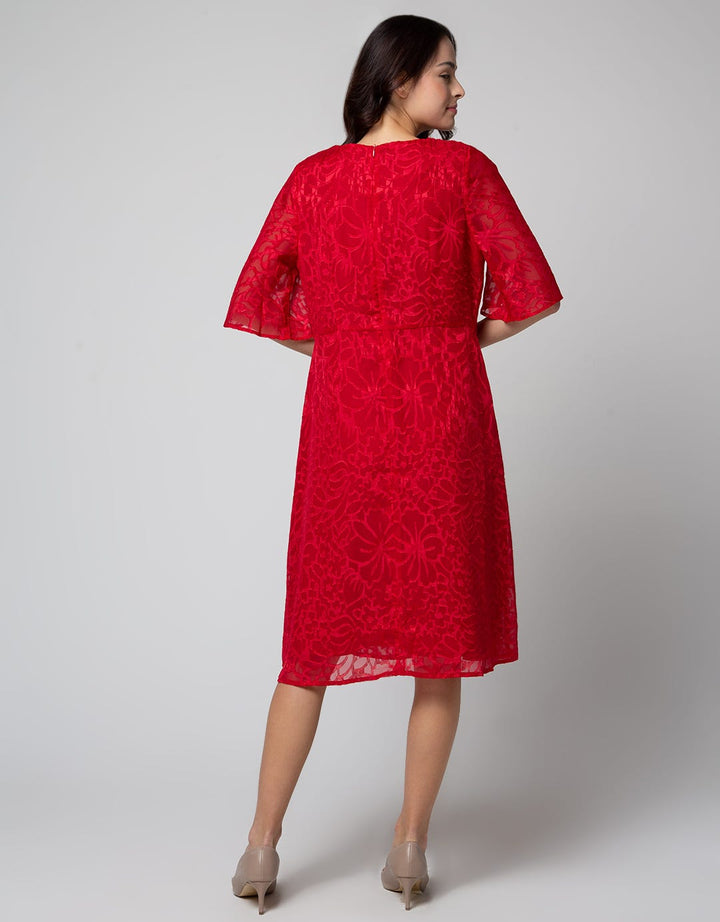 ST. YVES Short Sleeve Midi Dress Flowy With Texture