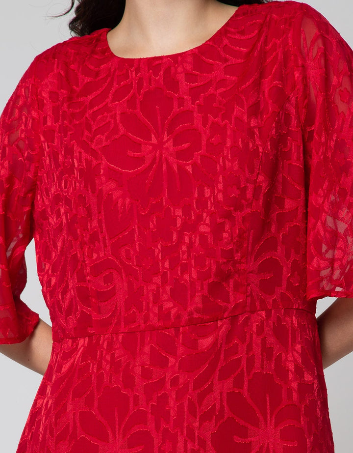 ST. YVES Short Sleeve Midi Dress Flowy With Texture