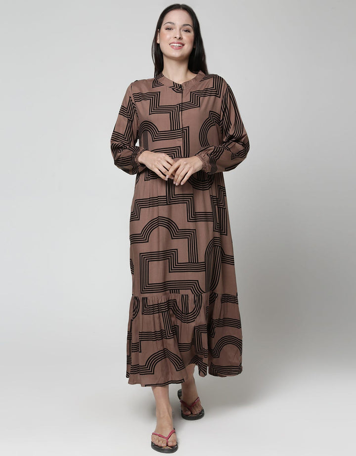 St. Yves Maroon Line Women's Long Sleeve Maxi Dress