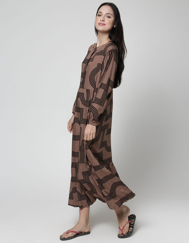 St. Yves Maroon Line Women's Long Sleeve Maxi Dress