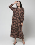 St. Yves Maroon Line Women's Long Sleeve Maxi Dress