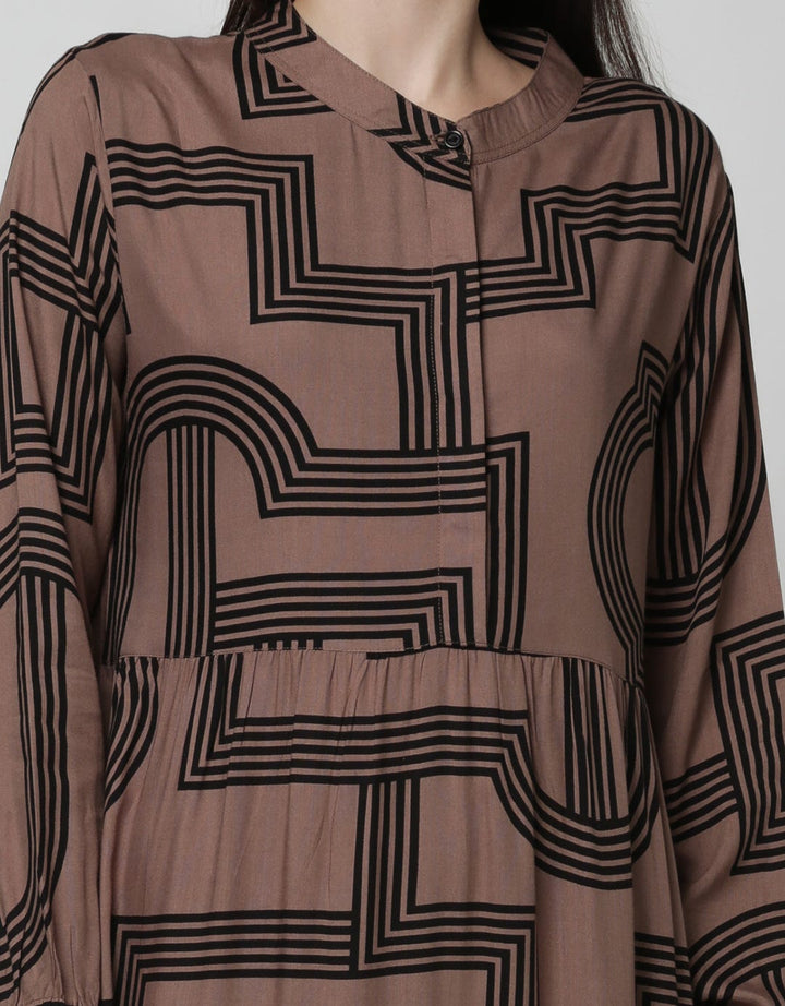 St. Yves Maroon Line Women's Long Sleeve Maxi Dress