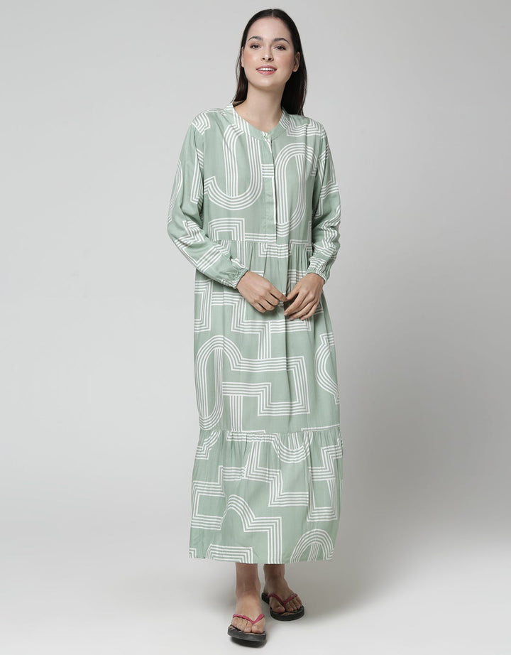 St. Yves Maroon Line Women's Long Sleeve Maxi Dress